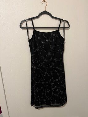 Black Floral Slip Dress with Delicate Embroidery